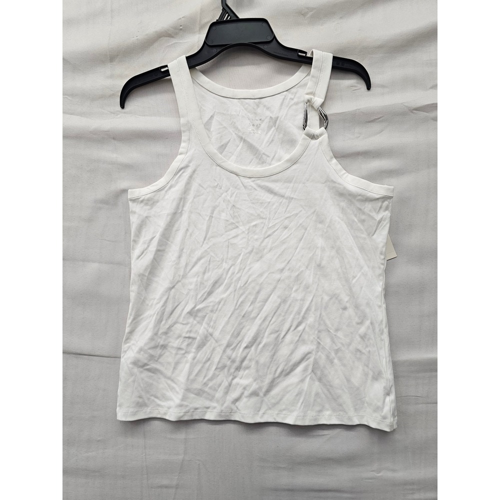 A New Day Womens Ring Detail Tank Top White Cotton Blend Casual Size Large